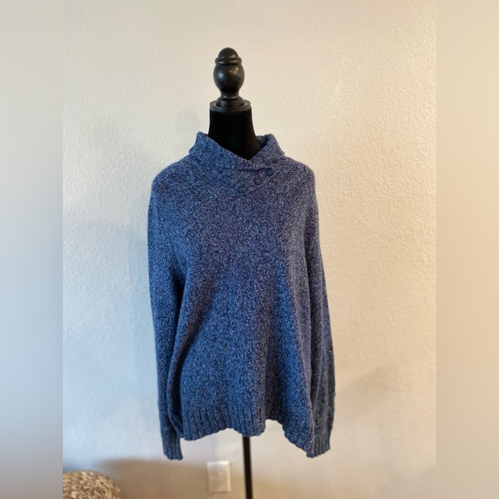 Woolrich Woman Size XL Blue Sweater Shawl Collar Wool Nylon Blend